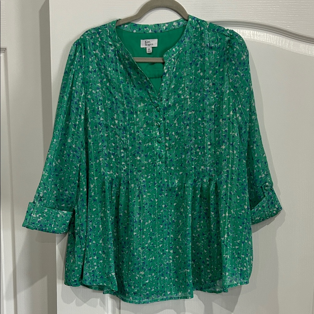 Kim Rogers Green Patterned Women's Blouse